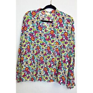 Layerz Clothing Long Sleeve Floral Shirt Womens Multi Flowers Large Shirt Blouse